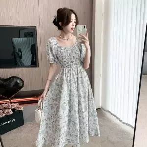 고품질 롱원피스 러플리 퍼프소매 바캉스룩 원피스 여자 (WFKEORP)