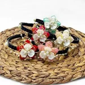 한복 댕기 전통 머리띠 명절 설날 진주 꽃 헤어밴드 WFIT37M