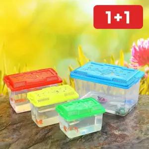 어린이 휴대용 손잡이 곤충채집 채집통 플라스틱 관찰 어항  1+1