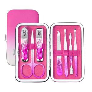 네일 클 세트 7 in 1 스테인리스 스틸, 고급스러운 여행용 케이스가 포함된 전문 매니큐어 페디큐어 키트 가위 - 여성용 휴대용 그루밍 선물