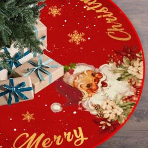 크리스마스 트리 스커트 빨간색과 금색 장식 - 실내 야외 메리 파티를 위한 산타클로스 눈송이 패턴이 있는 매트 48인치