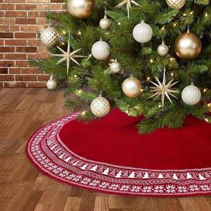 드레미스랜드 크리스마스 트리 스커트 럭셔리 케이블 니트 두꺼운 소박한 장식 빨간 눈송이 농가 홀리데이 홈 파티 (36인치 / 90cm, 빨간색)