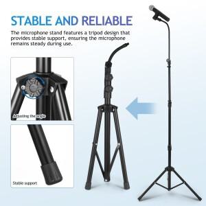 1세트 마이크 스탠드 플로어 삼각대 고강도 조절 가능 메탈 녹음 방송 라이브 스트리밍 휴대용