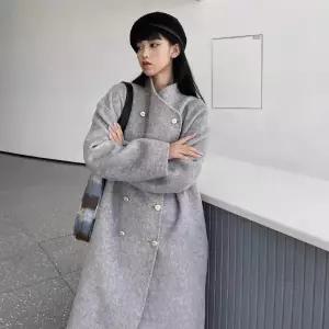 회색 모직 롱 겨울 더블 코트차이나 도톰한 힛템 오버니트 패딩과 여자코트