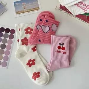 (옵션 5종세트)여성 러블리 무드 패션양말 허니핑크 중목 양말 5종 무지 구두 단목 수면 양말 발목 덧신 덧