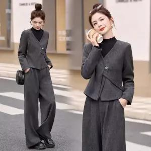 추동 바지 모직 투피스 슬림핏 와이드 세트 여자정장세트 원템4