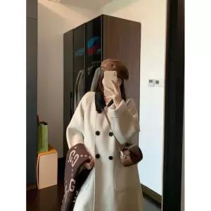 여자코트 모직 겨울 빈티지 터틀넥 쇼트 코트 루즈핏 키높이 원템4