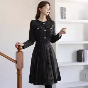 [시크라인] (~XXL까지) 세오림 체크 플리츠 울 원피스 겨울 데이트룩 하객룩 오피스룩 모임룩 상견례 빅사이즈