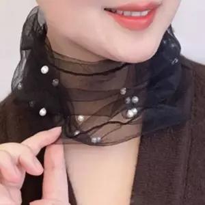 진주 넥워머 망사 목주름 가리개 스카프 가리개 넥워머 진주 스카프 목주름