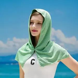 은창]원버튼 똑딱 썸머 비치 후드 모자 스카프 여름 자외선 보호 햇볕 넥스카프 휴가 비치 물놀이 타올