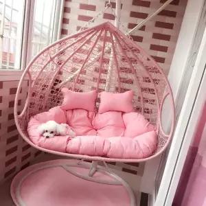 라탄 흔들의자 발리그네 공중 방석 행잉 분리형 의자 탈착식 나무색 발코니