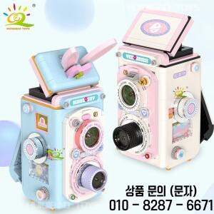 HUIQIBAO MOC 빈티지 토끼 캔디 컬러 카메라 기계 미니 모델 빌딩  DIY 마이크로 장식 벽돌 장난감 성인 선