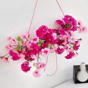 진달래 조화 가랜드 봄날의 핑크 장식 행사 인테리어 꽃 벽장식 벽걸이 현관 문
