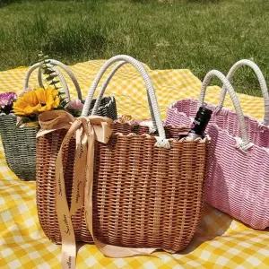 [큰손] 피크닉 빨대가방 여성 토트백 그물 네트 여름 비치백 스트로우백 바구니 바스켓 물놀이 해변