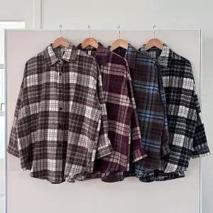 [하프클럽/]여성 빅사이즈 체크 셔츠 언발란스 루즈핏 겨울 셔켓