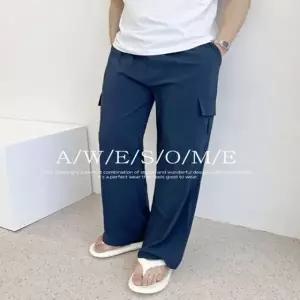 남성 4컬러 아이스 쿨 여름 카고 와이드핏 밴딩팬츠