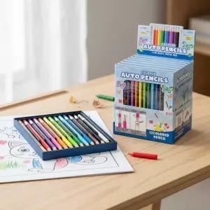 조선문방구 샤프식 색연필 12색 똑딱이 채점펜 노크식 뚜껑없는 색칠놀이 (8개입 1박스)