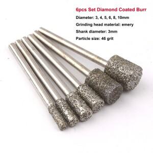 6pcs 다이아몬드 코팅 버 세트 연삭 조각 비트 돌 DIY 연마 3M 호환m 생크 원통형 로타리 파일