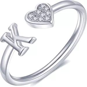 여성용 WFYOU 하트 이니셜 링 실버 로즈 골드 도금 대문자 스태커블 조절 가능 알파벳 문자 주얼리 선물