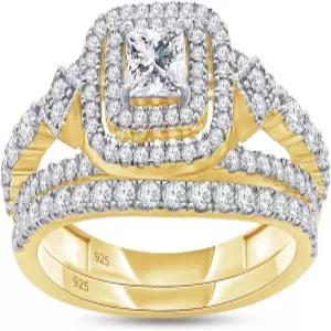 여성 라운드 랩을 위한 더블 헤일로 브라이덜 링 세트 모이사나이트 또는 랩 그로운 다이아몬드 결혼식