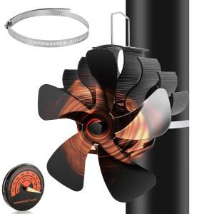 열 구동 우드 스토브 팬, 5개의 블레이드 파이프 벽난로 목재 연소용 모터 팬 /펠릿 /로그 / 버너 (자기 온도계 포함)