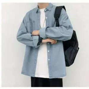 [골드스마일]남녀공용 데님 오버핏 남자 청남방 데일리 캐주얼 셔츠