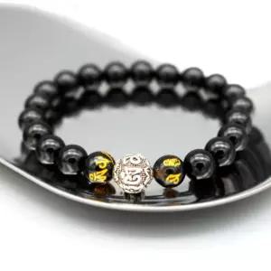 마녀공방 실버 육자진언 & 블랙 제이드 오닉스 심플 원석 팔찌