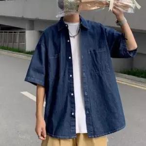 데일리 캐주얼 남녀 반팔 데님 셔츠 오버핏 청남방