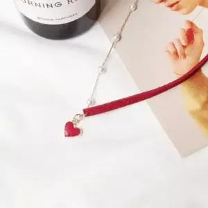 [골드스마일]초커목걸이 레더 여성 레드 트렌디한목걸이 여자데일