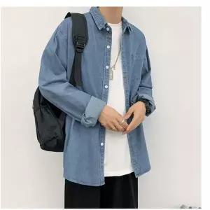 [골드스마일]남성용 청색 데님 셔츠 긴팔 연청 진청 캐주얼 남방