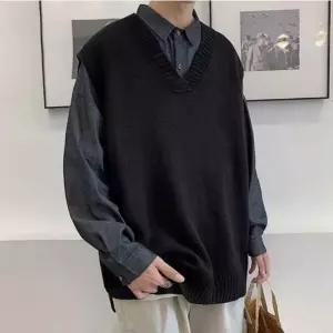 [알티피아]남성 니트 브이넥 루즈핏 이너 조끼 간절기용