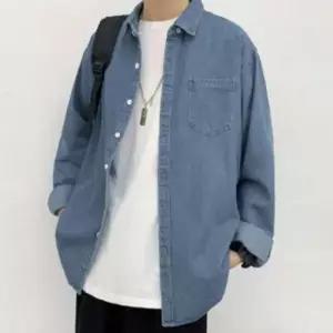 [골드스마일]루즈핏 데님 셔츠 남녀공용 캐주얼 남자 여자 청남방 커플 티셔츠