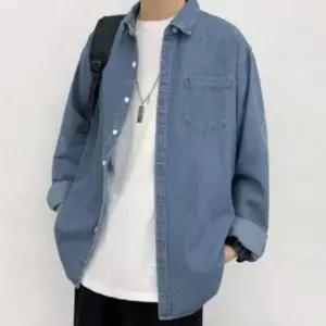 [셀러에이드]루즈핏 데님 셔츠 남녀공용 캐주얼 남자 여자 청남방 커플 티셔츠
