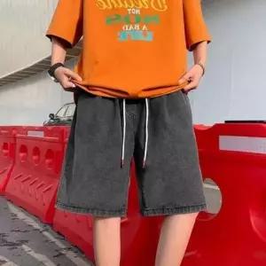 [골드스마일]남성 데님 와이드핏 버뮤다 팬츠 여름 밴딩 반바지