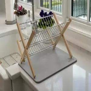 매직 스톤 - 규조토 주방 매트 및 대나무 접시 선반 조리대 내구성 빠른 건조 매트(도브 그레이)용