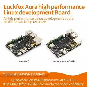 럭스폭스 아우라 고성능 리눅스 개발 보드 록칩 RV1126B 쿼드코어 1.6GHz 프로세서 3 TOPS 컴퓨팅 파워