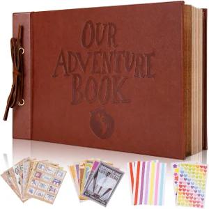 우리 어드벤처북 스크랩북 사진 앨범 커플 선물용 80페이지 분량의 3D 엠보싱 워드 가죽 메모리북 기념