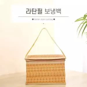 (선택옵션 라탄무늬 보냉백)별별창고 데일리 라탄무늬 보냉백 도시락가방 런치박스 미니 쿨러백 체크