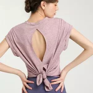 여자 크로스오버 쿨링 반팔티셔츠 필라테스 요가 상의 WF06E03