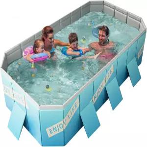 MEIGLQEA 접이식 사각형 무팽창 수영장 가족 하드 플라스틱 쉘 야외 뒷마당 휴대용 애완견(그라디언트 블루