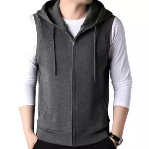 남성조끼 가을겨울 후드 가디건 베스트 캐주얼 솔리드 나시 민소매 상의 심쿵해외구매