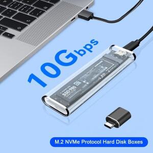 M.2 SSD 케이스 NVME 하드 디스크 박스 타입 C USB 3.1 투명 외장 (2230 2242 2260