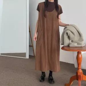 [하프클럽/]코듀로이 레이어드 민소매 원피스 골덴 롱원피스