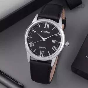 AW1231-07E 에코드라이브 라운드 블랙 아날로그 캐쥬얼 정장 남자 가죽 시계 d