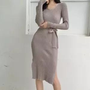 니트 슬림 골지 원피스 3컬러 롱 여성 긴팔 WFLMTO7