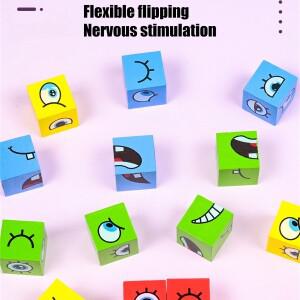 1세트 얼굴 변경 빌딩 블록 나무 퍼즐 장난감 웃는 데스크탑 게임 보드 부모 자녀 Interacti