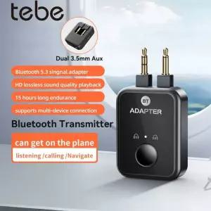 Tebe 비행기 Bluetooth 5.3 송신기 3.5mm Aux 무선 스테레오 오디오 어댑터 TV PS4 스위치 PC 용 2 장치 연