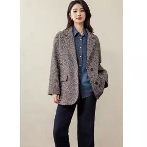 여성자켓 가을 겨울 기품있는 빈티지 헤링본 울 정장 모직 코트 부티크 심쿵빛