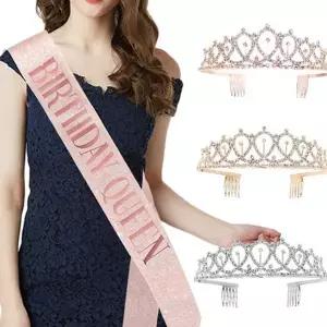생일 머리띠 세트 파티 기념일 반짝이 생일 왕관 어깨띠 세트 악세사리 장식 소품 용품 데코 공주 여자
