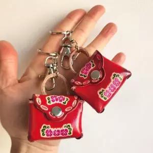 여성 수제 가죽 미니 가방 열쇠고리 동전지갑 키링 (WFH1KCT)